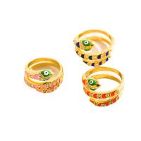 Evil Eye Jewelry Finger Ring, Brass, Snake, gold color plated, adjustable & for woman & enamel & with rhinestone US Ring 