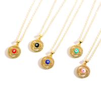 Evil Eye Jewelry Necklace, Brass, gold color plated, oval chain & micro pave cubic zirconia & for woman & enamel & hollow Approx 17.7 Inch 