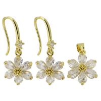 Cubic Zirconia Micro Pave Brass Jewelry Sets, Flower, gold color plated, 2 pieces & fashion jewelry & micro pave cubic zirconia & for woman, two different colored 