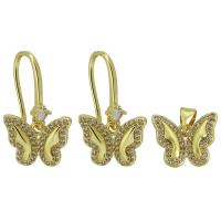 Cubic Zirconia Micro Pave Brass Jewelry Sets, Butterfly, gold color plated, 2 pieces & fashion jewelry & micro pave cubic zirconia & for woman, two different colored 