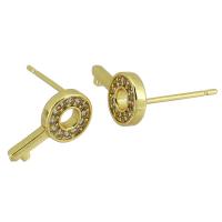 Boucles d'oreilles en laiton zircon cubique pavent, clé, Placage de couleur d'or, bijoux de mode & pavé de micro zircon & pour femme, doré Vendu par paire