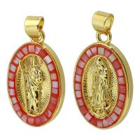 Enamel Brass Pendants, with Shell, gold color plated, fashion jewelry & for woman, two different colored 