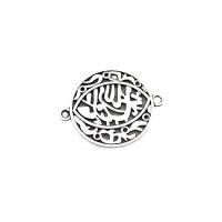 Zinc Alloy Charm Connector, Flat Round, antique silver color plated, vintage & DIY & 1/1 loop & hollow Approx 
