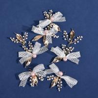 Zinc Alloy Headband Kit, hair clip & earring, with Lace & Plastic Pearl, 5 pieces & fashion jewelry & for woman, pink 