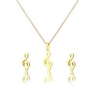 Fashion Stainless Steel Jewelry Sets, 304 Stainless Steel, Stud Earring & necklace, Music Note, 2 pieces & fashion jewelry & for woman, golden Approx 17.72 Inch 