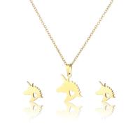 Fashion Stainless Steel Jewelry Sets, 304 Stainless Steel, Stud Earring & necklace, Unicorn, 2 pieces & fashion jewelry & for woman, golden Approx 17.72 Inch 