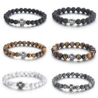 Gemstone Bracelets, Natural Stone, with 316L Stainless Steel, Skull, punk style & for man Approx 20 cm 