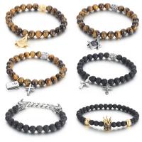 Gemstone Bracelets, Natural Stone, with 316L Stainless Steel, plated, vintage & for man 8mm Approx 20 cm 