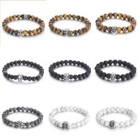 Gemstone Bracelets, Natural Stone, with 316L Stainless Steel, Skull, vintage & for man Approx 20 cm 