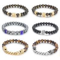 Gemstone Bracelets, Natural Stone, with 316L Stainless Steel, Vacuum Ion Plating, vintage & for man 8mm Approx 20 cm 