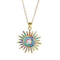Zinc Alloy Cubic Zirconia Necklace, Flower, gold color plated, oval chain & micro pave cubic zirconia & for woman Approx 16 Inch 