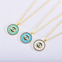 Evil Eye Jewelry Necklace, Brass, gold color plated, oval chain & micro pave cubic zirconia & for woman & enamel Approx 17.7 Inch 
