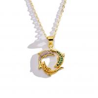 Rhinestone Zinc Alloy Necklace, Dolphin, gold color plated, oval chain & for woman & with rhinestone Approx 16 Inch 