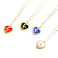 Cubic Zircon Micro Pave Brass Necklace, Heart, real gold plated, oval chain & micro pave cubic zirconia & for woman & enamel Approx 17.7 Inch 