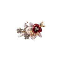 Enamel Brooch, Zinc Alloy, Flower, gold color plated, for woman & with rhinestone 
