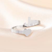 Stainless Steel Finger Ring, 304 Stainless Steel, Alphabet Letter, adjustable & for woman US Ring .5 
