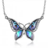 Ожерелье с эмалью из цинкового сплава , цинковый сплав, бабочка, ювелирные изделия моды & Женский & со стразами, серебряный длина:Приблизительно 17.72 дюймовый, продается PC