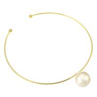 Halsband Halskette, Messing, mit ABS-Kunststoff-Perlen, goldfarben plattiert, Modeschmuck & offen, goldfarben, 25x29x25mm, Innendurchmesser:ca. 141mm, verkauft von PC