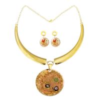 Brass Jewelry Set, earring & necklace, with Resin, gold color plated, 2 pieces & fashion jewelry & enamel, multi-colored Inch 