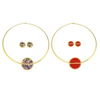 Cubic Zirconia Micro Pave Brass Jewelry Sets, Stud Earring & collar, gold color plated, 2 pieces & fashion jewelry & micro pave cubic zirconia Inner Approx 140mm 