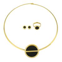 Brass Jewelry Set, Stud Earring & collar & finger ring, gold color plated, three pieces & fashion jewelry & enamel, two different colored, Inner Approx 138mm, US Ring 