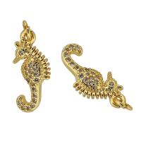 Cubic Zirconia Micro Pave Brass Pendant, Seahorse, gold color plated, fashion jewelry & DIY & micro pave cubic zirconia, 7*16*2.5mm Approx 2mm 