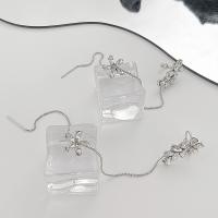 Brass Thread Through Earrings, Flower, platinum color plated, fashion jewelry & micro pave cubic zirconia & for woman, 160mm 
