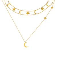 Fashion Multi Layer Necklace, Titanium Steel, Moon and Star, plated, fashion jewelry & for woman, golden 