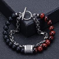 Gemstone Bracelets, with 304 Stainless Steel, Double Layer & for man, 8mm,14*12*9mm Approx 7.5-8.3 Inch 