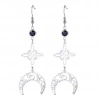 Stainless Steel Drop Earring, 304 Stainless Steel, Moon, Vacuum Ion Plating, for woman & with rhinestone & hollow 