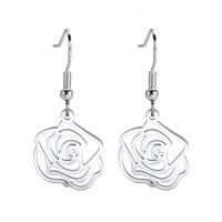Stainless Steel Drop Earring, 304 Stainless Steel, Flower, Vacuum Ion Plating, for woman & hollow 