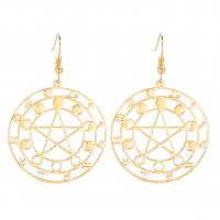 Stainless Steel Drop Earring, 304 Stainless Steel, Star, Vacuum Ion Plating, for woman & hollow 