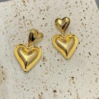 Brass Drop Earring, Heart, 18K gold plated, fashion jewelry & for woman, golden, 28mm 