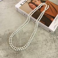 Collier en perles de verre Pull, perle de verre, avec laiton, Placage de couleur d'or, bijoux de mode & pour femme, blanc Environ 80 cm, Vendu par PC
