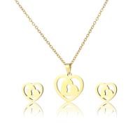 Fashion Stainless Steel Jewelry Sets, 304 Stainless Steel, Stud Earring & necklace, Heart, 18K gold plated, 2 pieces & polished & for woman, golden Approx 17.72 Inch 