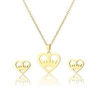 Fashion Stainless Steel Jewelry Sets, 304 Stainless Steel, Stud Earring & necklace, Heart, 2 pieces & fashion jewelry & for woman, golden Approx 17.72 Inch 