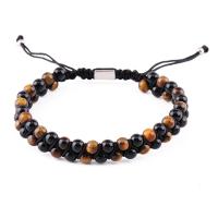 Gemstone Bracelets, Tiger Eye, with Natural Stone & Polyester Cord & 316L Stainless Steel, fashion jewelry & Unisex Approx 5.9-8.66 Inch 