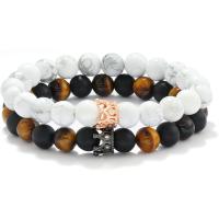 Gemstone Bracelets, Howlite, with Abrazine Stone & Tiger Eye, handmade, 2 pieces & fashion jewelry & Unisex Approx 7-8 Inch 