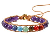 Gemstone Bracelets, PU Leather, with Gemstone, Adjustable & for woman, 8mm,10mm Approx 8.66-11.02 Inch 