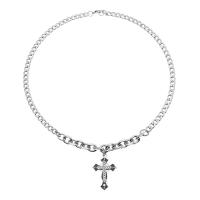 Titanium Steel Jewelry Necklace, Cross, polished & Unisex & with rhinestone 