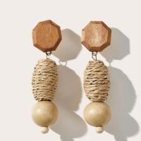 Wood Earring, with Rattan & Zinc Alloy, fashion jewelry & for woman 