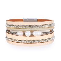 Wrap Bracelets, PU Leather, with Plastic Pearl, multilayer & for woman & with rhinestone 29mm Approx 7.68 Inch 
