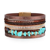 Wrap Bracelets, PU Leather, with turquoise & Zinc Alloy, multilayer & for woman & with rhinestone 32mm Approx 7.68 Inch 