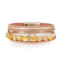Wrap Bracelets, PU Leather, with Natural Gravel & Zinc Alloy, fashion jewelry & multilayer & for woman 20mm Approx 7.67 Inch 