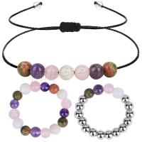 Gemstone Bracelets, finger ring & bracelet, with Wax Cord & Brass, Round & for woman 