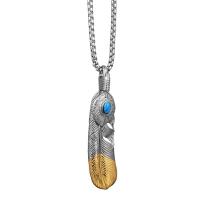 Titanium Steel Jewelry Necklace, Feather, Unisex silver color cm 
