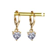 Cubic Zircon Brass Earring, Heart, plated, for woman & with cubic zirconia 22.5mm 