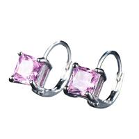 Cubic Zircon Brass Earring, Square, platinum plated, for woman & with cubic zirconia 
