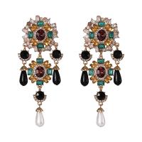 Zinc Alloy Rhinestone Drop Earring, with acrylic rhinestone & Plastic Pearl, Geometrical Pattern, gold color plated, Baroque style & for woman 
