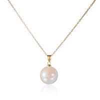 Plastic Pearl Necklace, 304 Stainless Steel, with Plastic Pearl, Round, real gold plated & for woman 